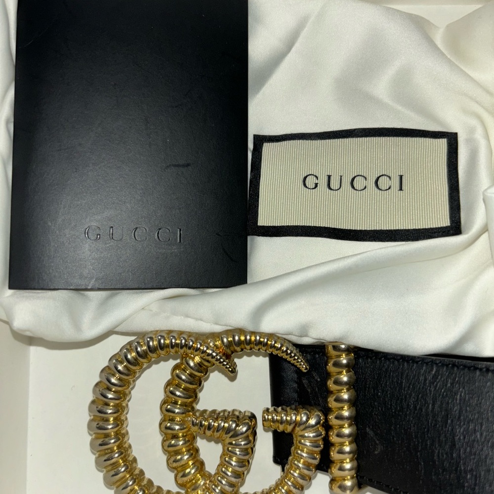 Gucci Black Leather Belt with Gold Buckle